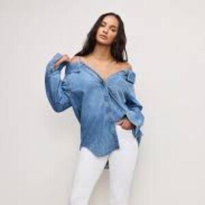 Good American Off The Shoulder Denim Jean Shirt - Size XL - MSRP$159 - NWT